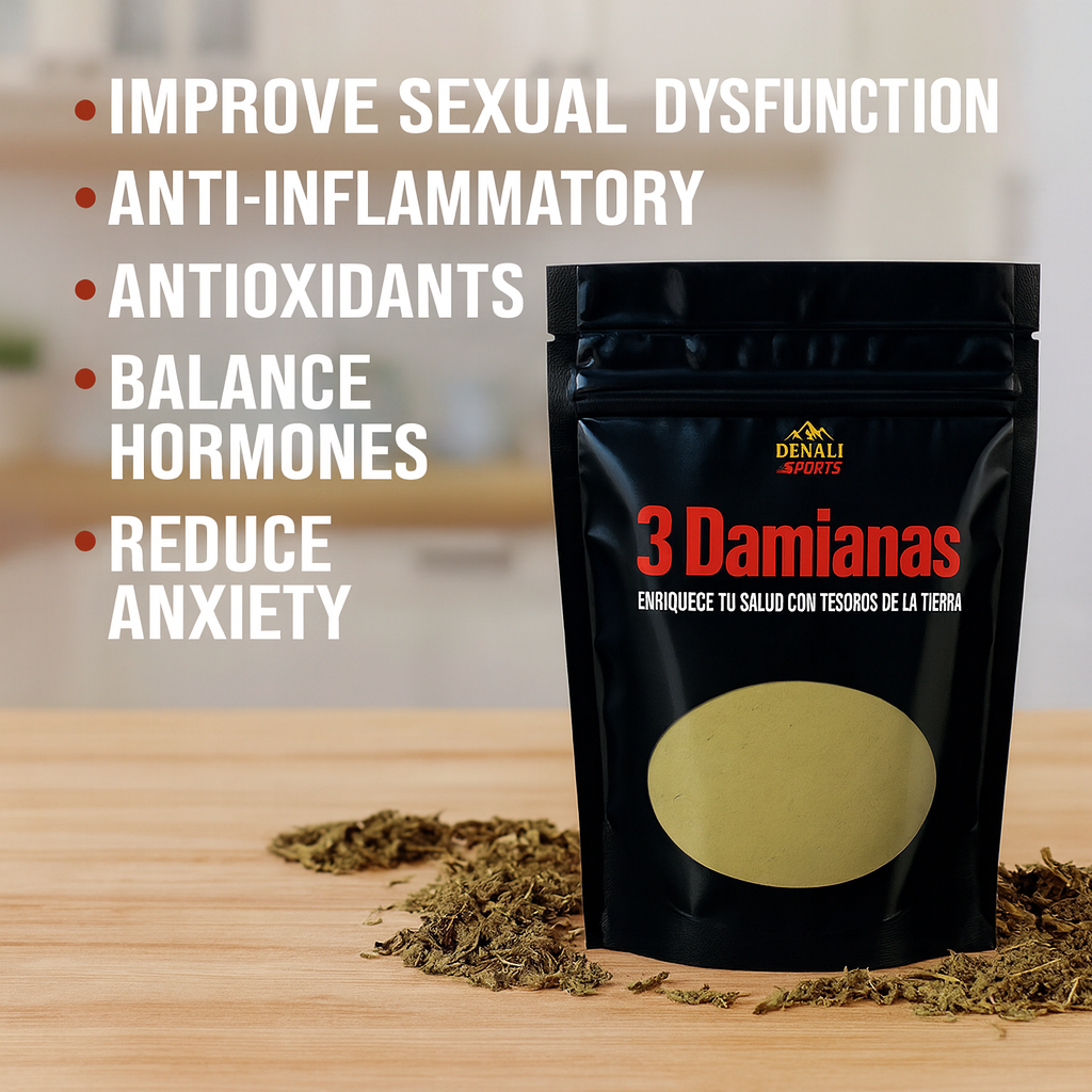 Denali Natural Products 3 Damianas 3.5oz Herbal Powder Damiana Tea Organic Fine Powder Ready Mix Improve Sexual Dysfunction Anti-Inflammatory Balance Hormones Reduce Anxiety Organic