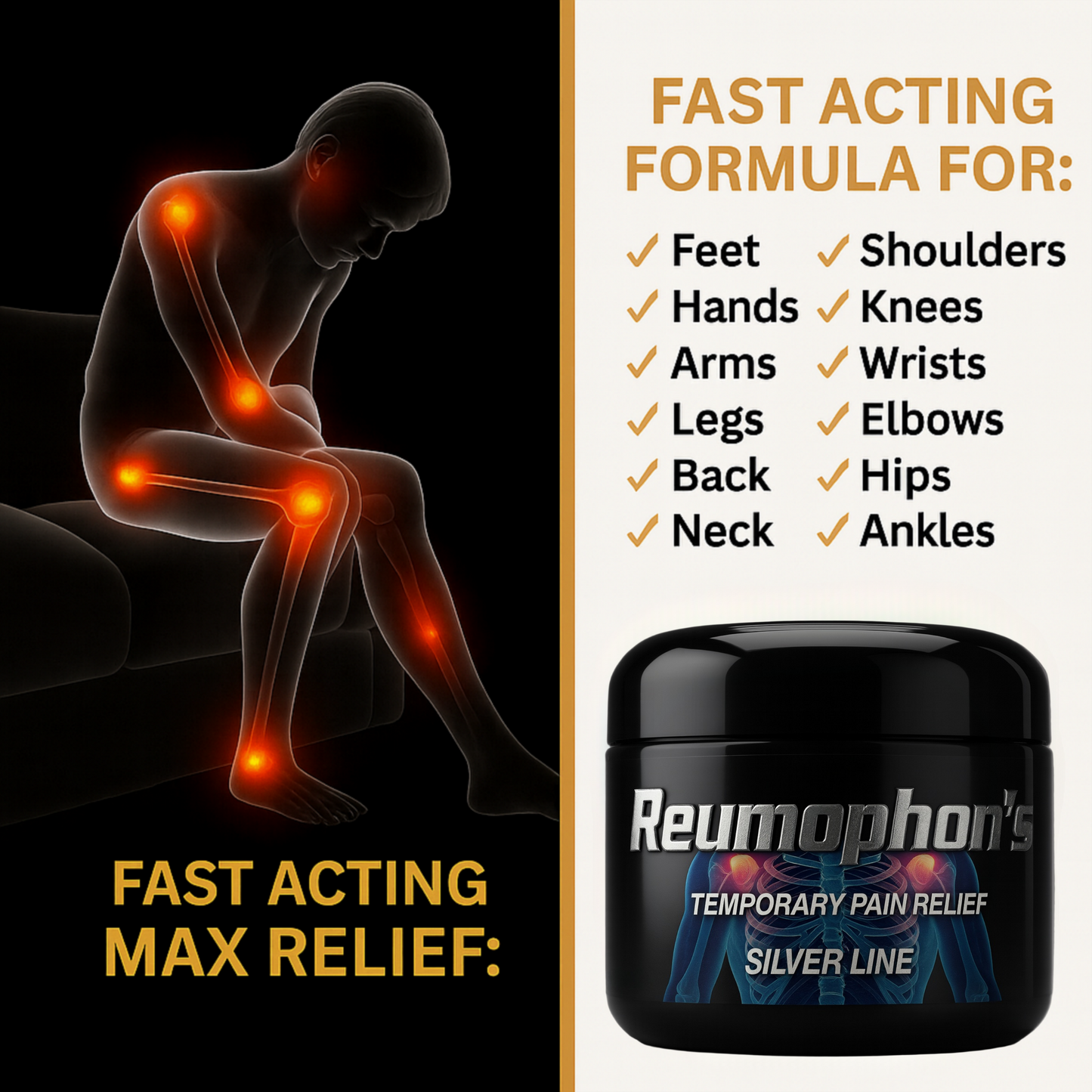 Reumophon's Silver Line 4oz Topical Cream for Arthritis Pain Backaches Muscular Joint Tendonitis Carpal Tunnel Deep Tissue Massage & Common Aches