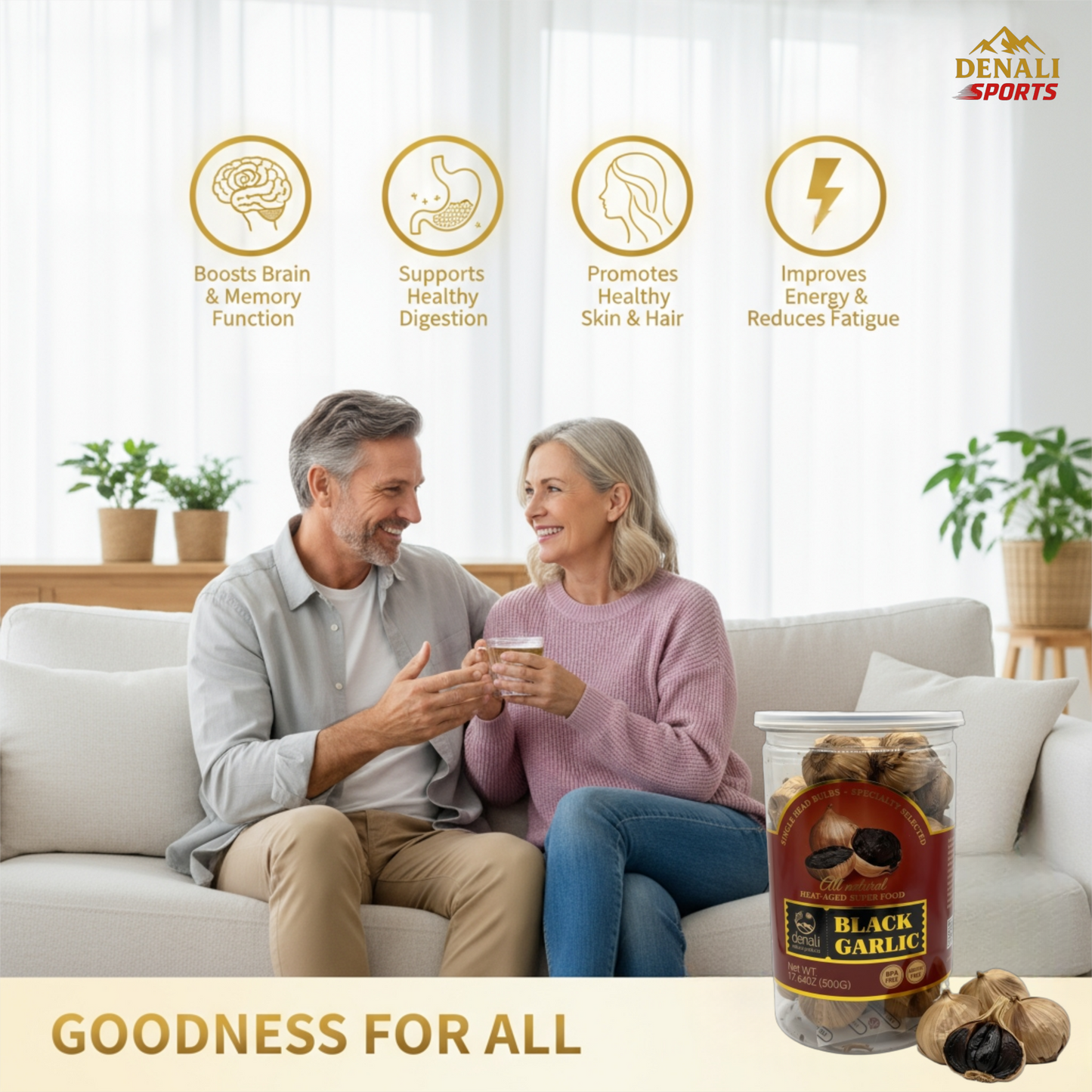 Black Garlic 17.64 Oz (500G) Whole Black Garlic Denali Sports Fermented Super Foods, Non-GMOs, Non-Additives, High in Antioxidants, Ready to Eat