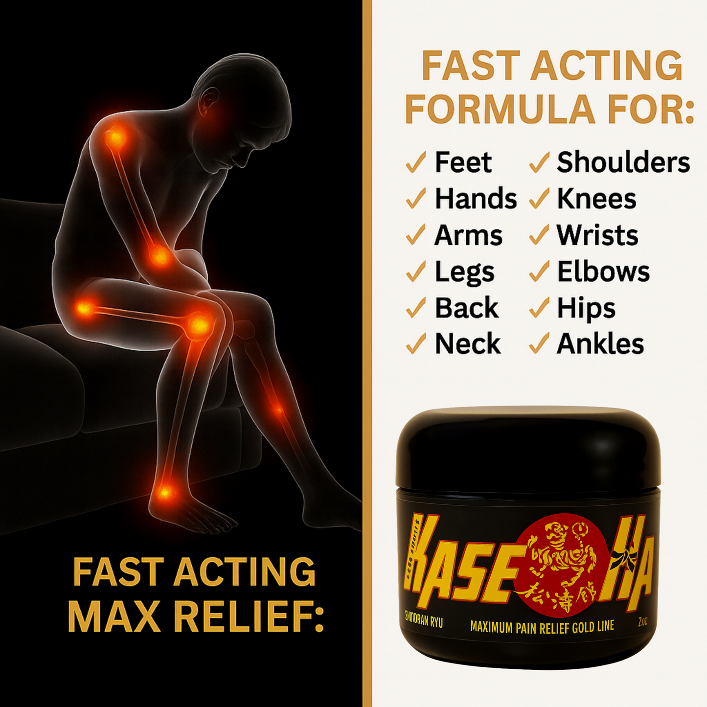 Kase Ha Gold 2oz Gel Maximum Strength Deep Penetration Topical Pain Relief  for Arthritis Pain, Backaches, Muscular Pain, Joint Pain, Tendonitis, Carpal Tunnel and Other Common Aches and Pains