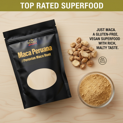Denali Natural Products Peruvian Maca Root 3.5oz Powder Superfood Adaptogen Improve Sexual Function Boost Energy Improve Mood Reduce Inflammation Boost Libido Reduce Stress Organic Non GMO Vegan Gluten Free Kosher