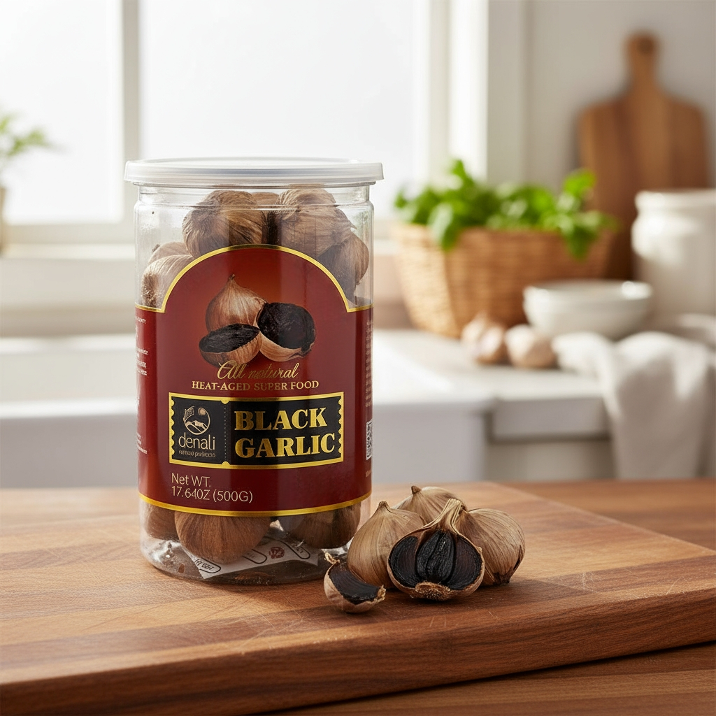 Black Garlic 17.64 Oz (500G) Whole Black Garlic Denali Sports Fermented Super Foods, Non-GMOs, Non-Additives, High in Antioxidants, Ready to Eat
