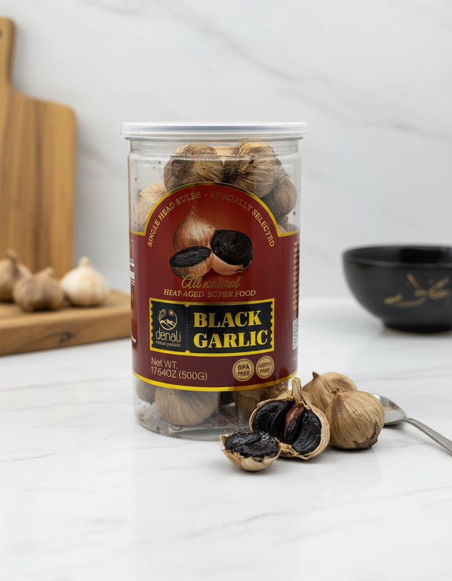 Black Garlic 17.64 Oz (500G) Whole Black Garlic Denali Sports Fermented Super Foods, Non-GMOs, Non-Additives, High in Antioxidants, Ready to Eat