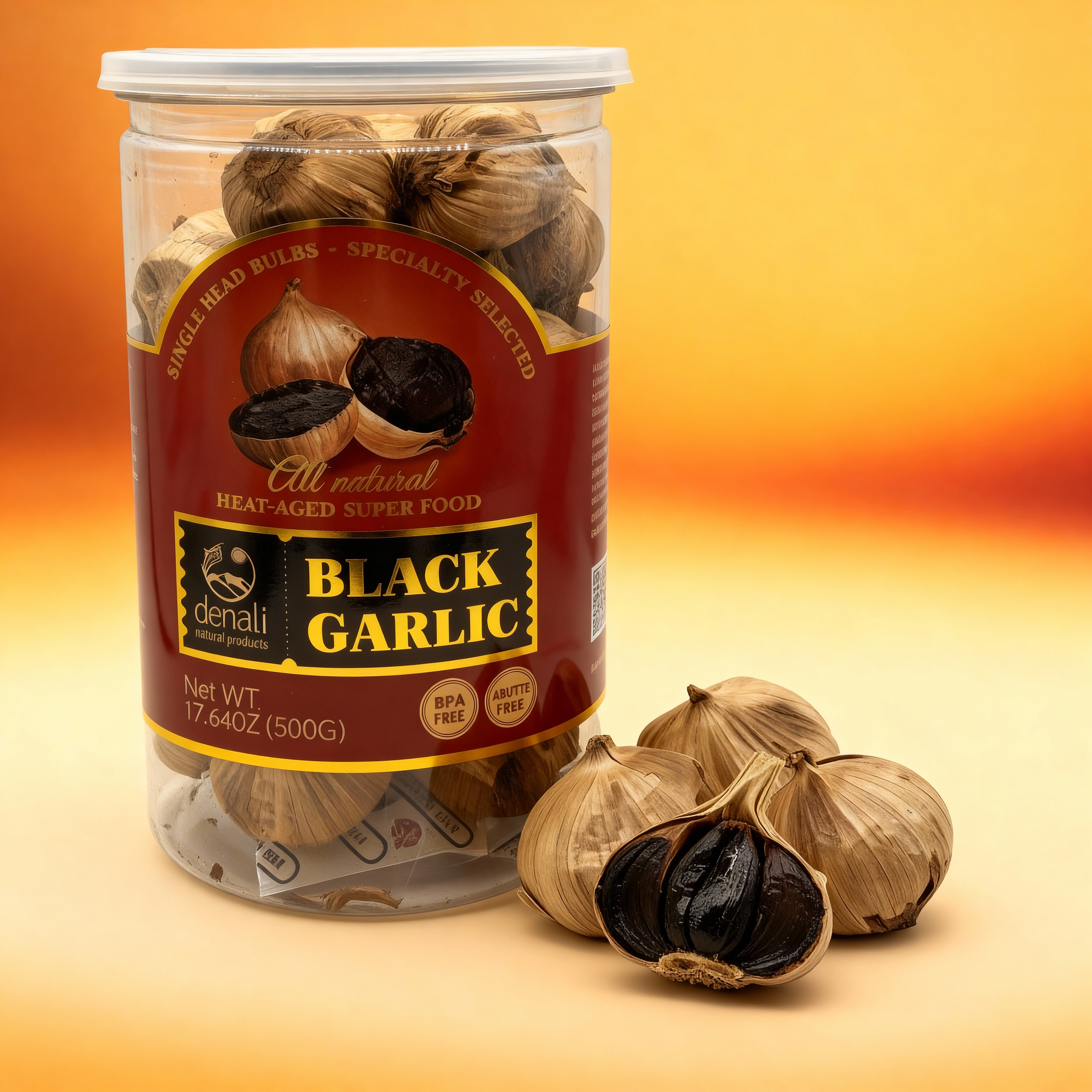 Black Garlic 17.64 Oz (500G) Whole Black Garlic Denali Sports Fermented Super Foods, Non-GMOs, Non-Additives, High in Antioxidants, Ready to Eat